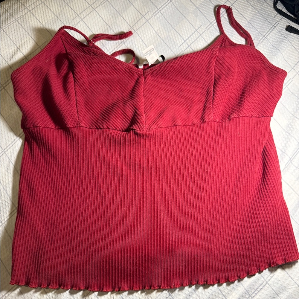 Women's Red Ribbed Top